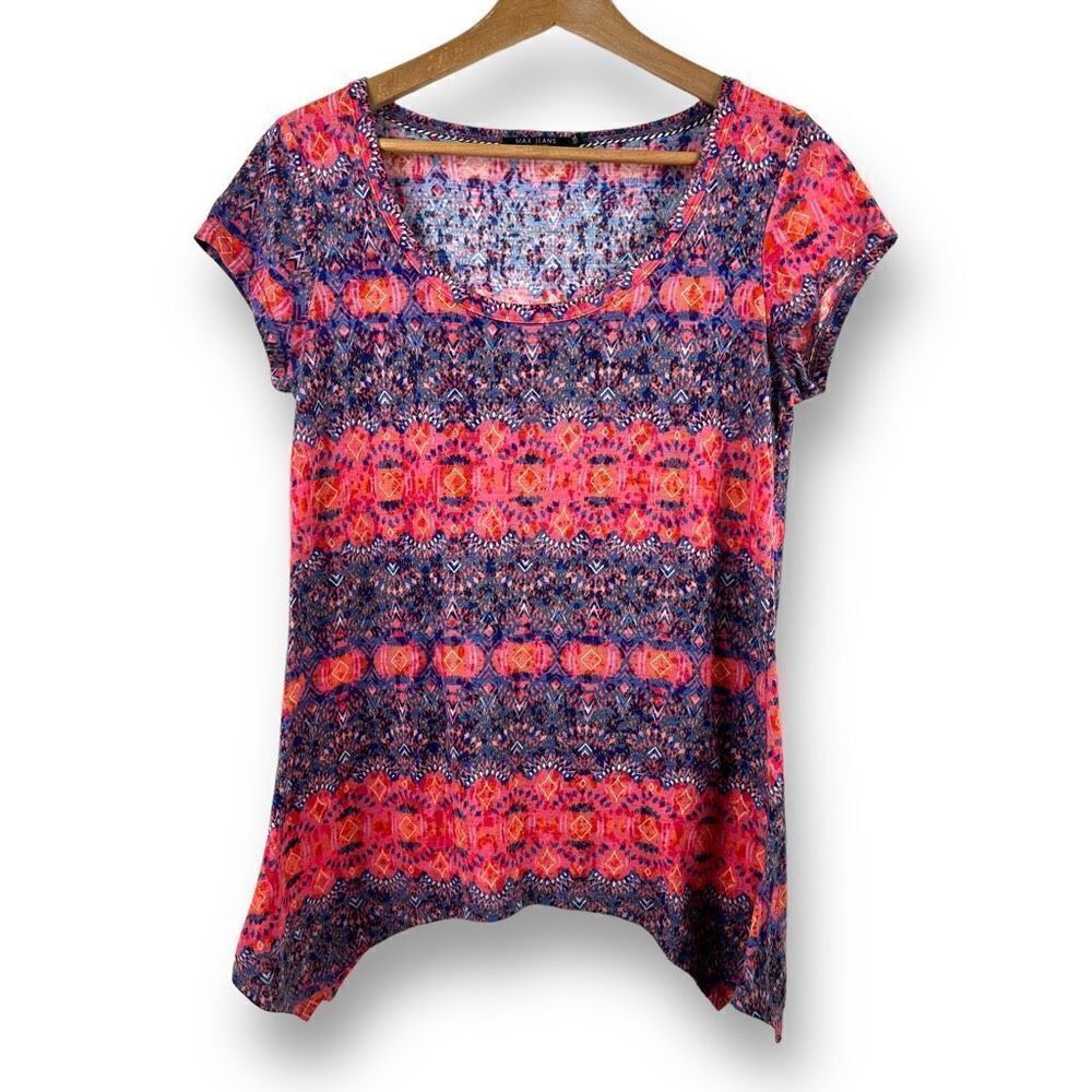 Max Jeans multi-color print scoop neck top size M